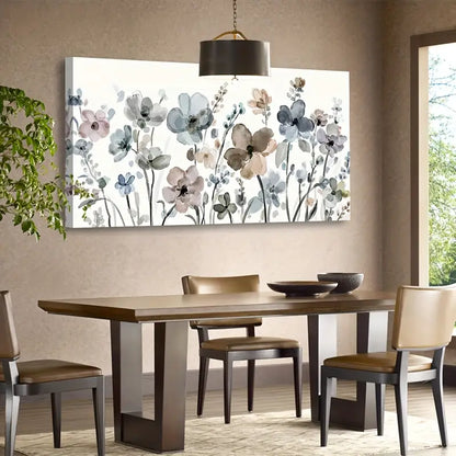 Navy Taupe Flowers Abstract Botanical Wall Art canvas office home room framed 120x60cm - Bella Home Decor