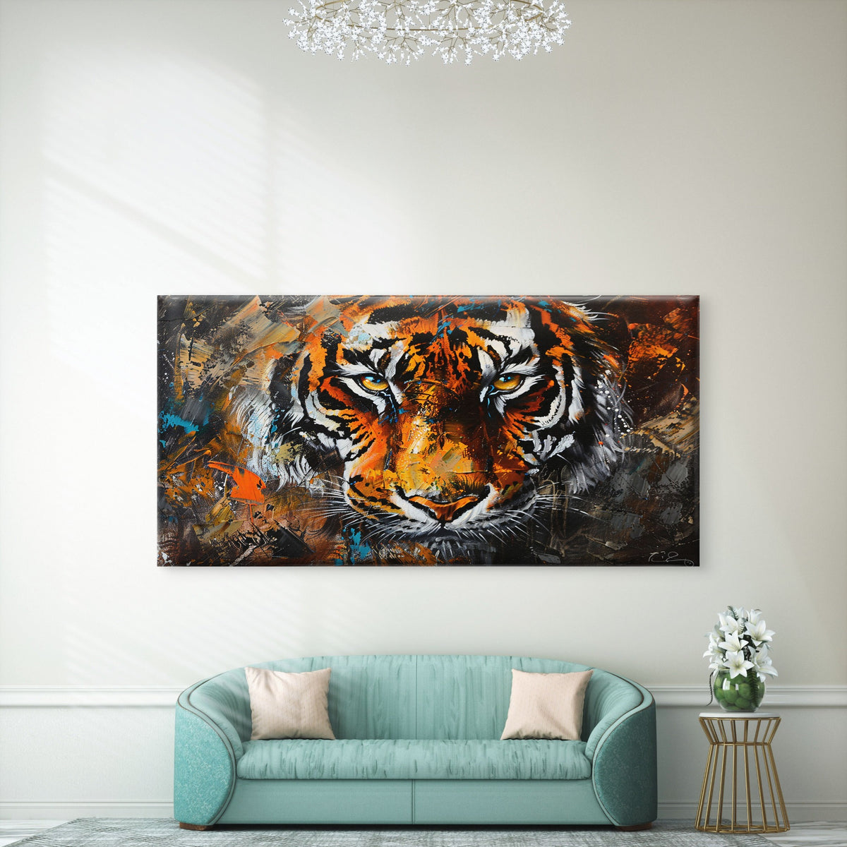 Eyes Of The Hunter Tiger Wall Art Canvas Office Home Room Framed 120x60cm