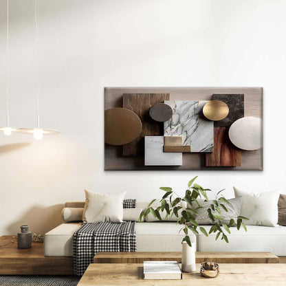 Marble, Wood, and Metal Pattern Wall Art Canvas Office Home Room Framed 120x60cm