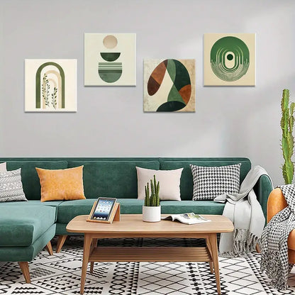 4pcs Green, Repeating Patterns  Wall Art Canvas Framed