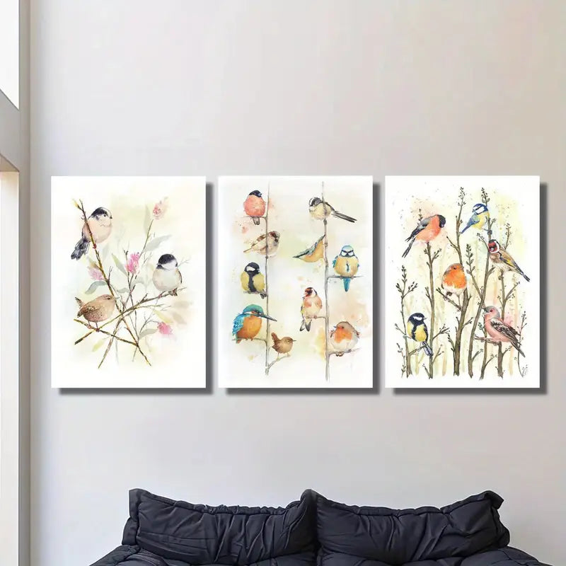 3pcs Deco Bird Canvas Prints Metal Print Ready to Hang Art - Bella Home Decor