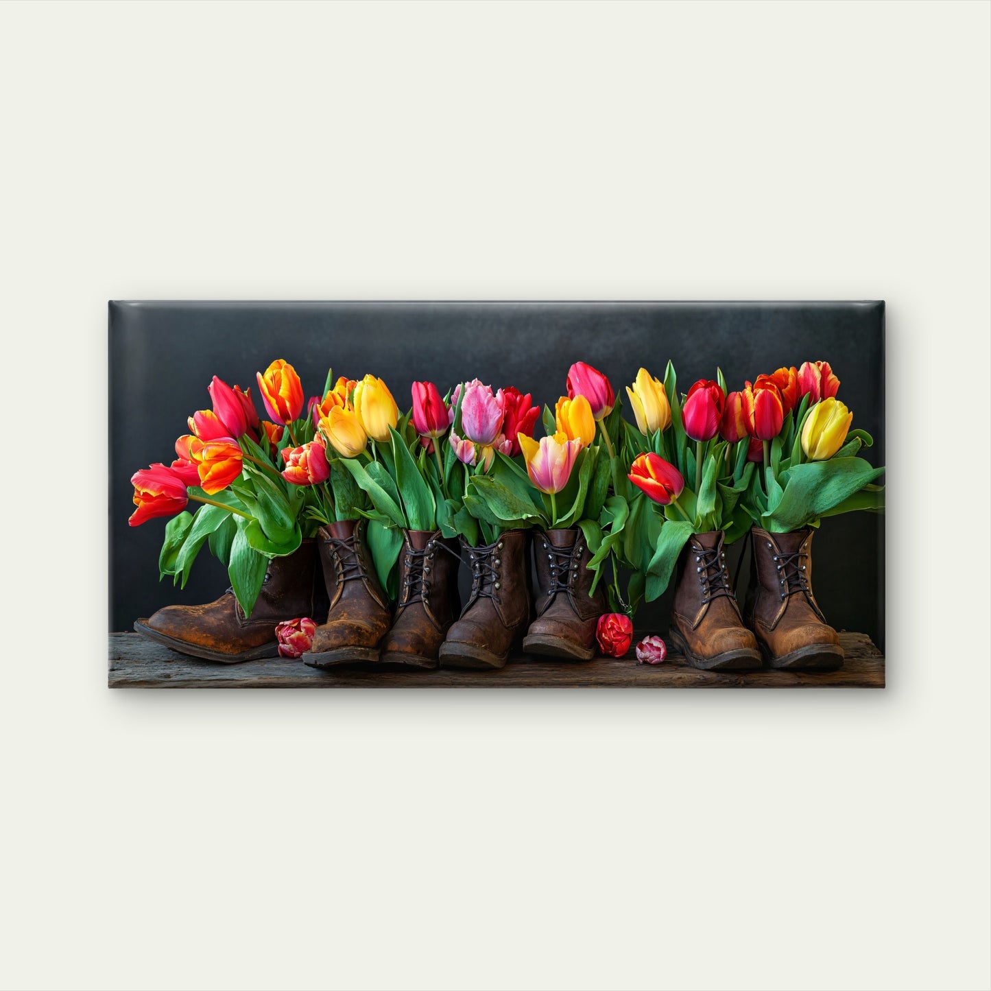Tulips Boots Floral Painting Wall Art Canvas Office Home Room Framed 120x60cm