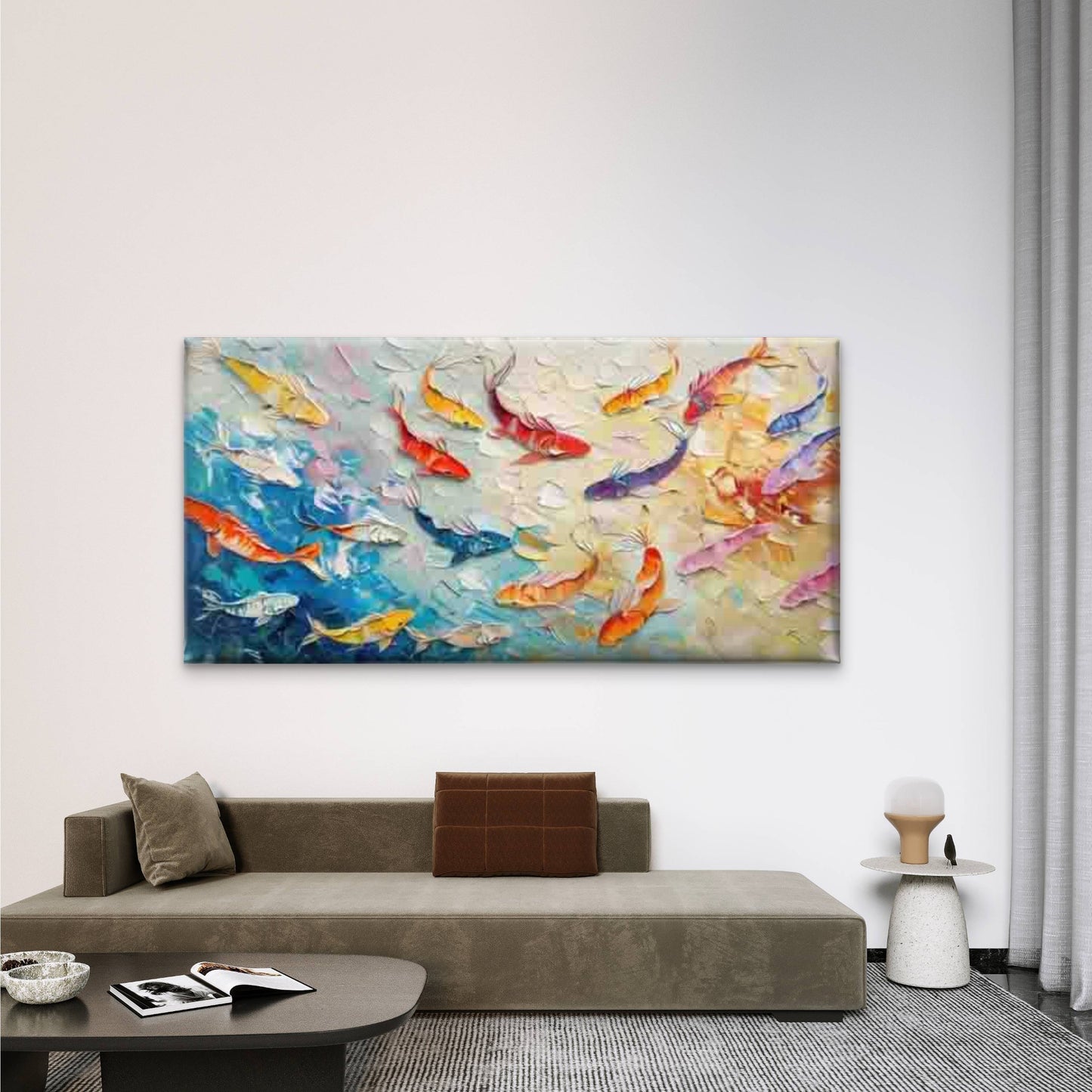 Colorful Koi Fish Painting Wall Art Canvas Office Home Room Framed 120x60cm