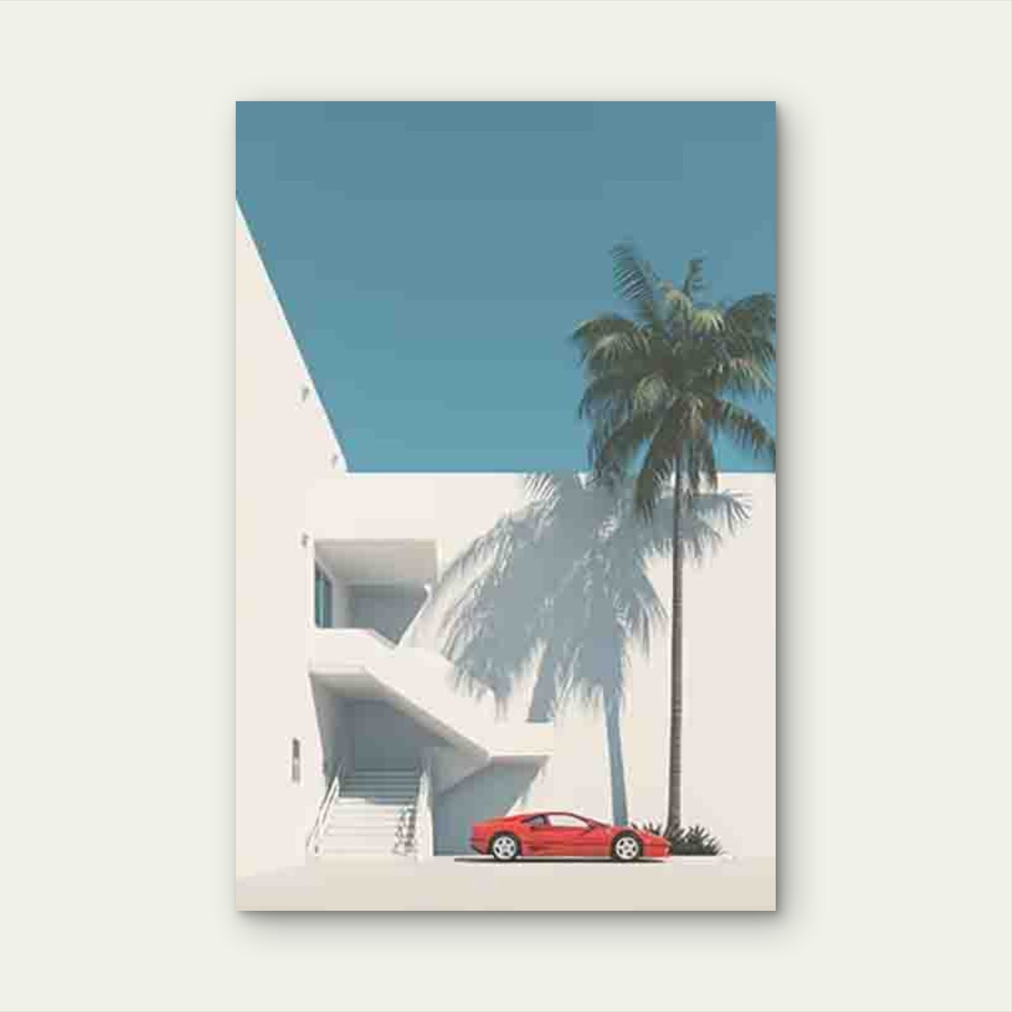 Red Car & Palm Tree 60x90cm Metal Print Ready to Hang