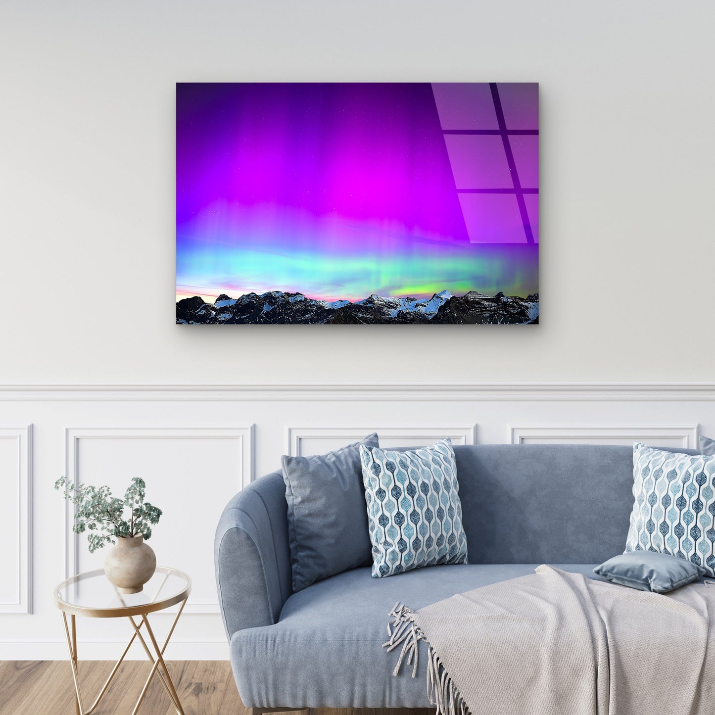 Purple Northern Lights Mountain Star Acrylic Glass Printing Wall Art Australian Made Quality
