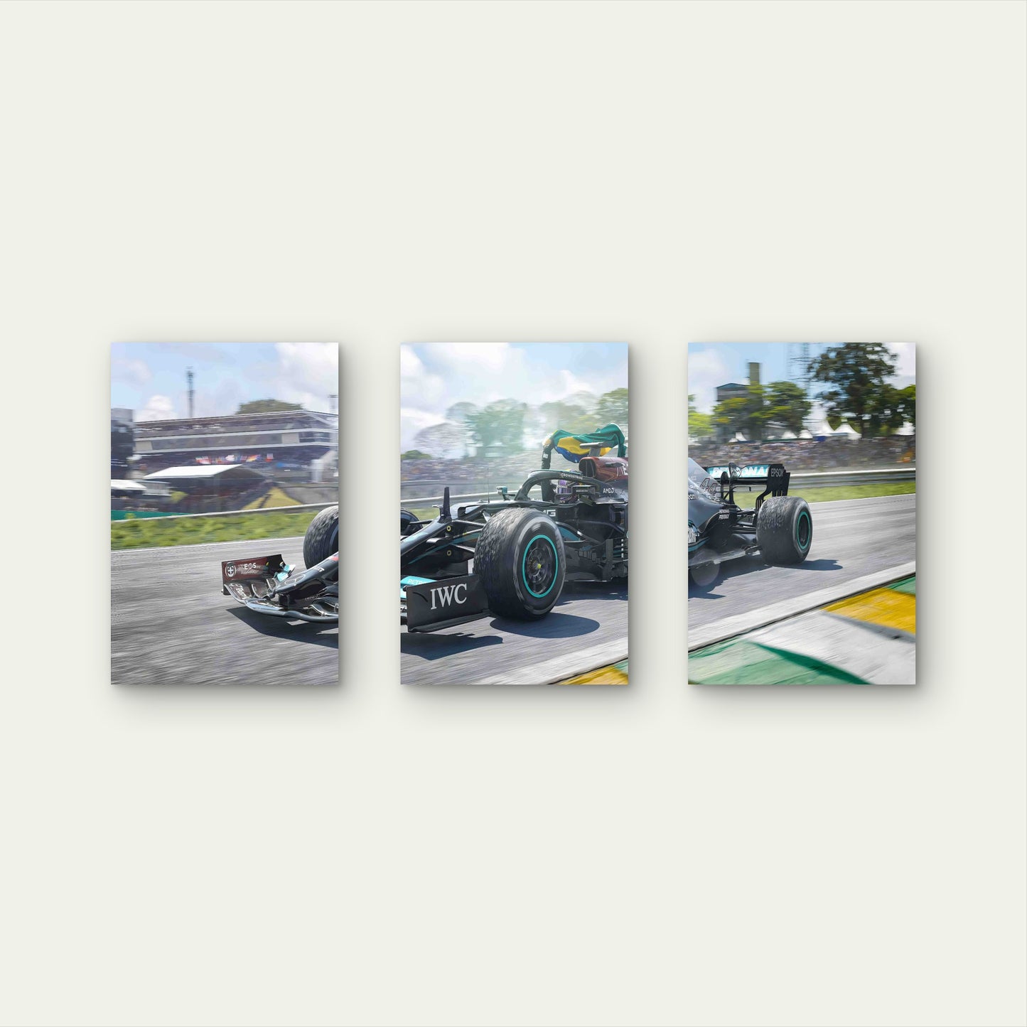 3pcs Modern Formula Racing Car Victory Track Metal Print Ready to Hang Art