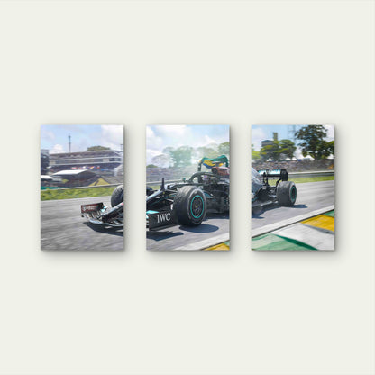 3pcs Modern Formula Racing Car Victory Track Metal Print Ready to Hang Art