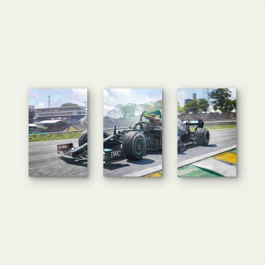 3pcs Modern Formula Racing Car Victory Track Metal Print Ready to Hang Art