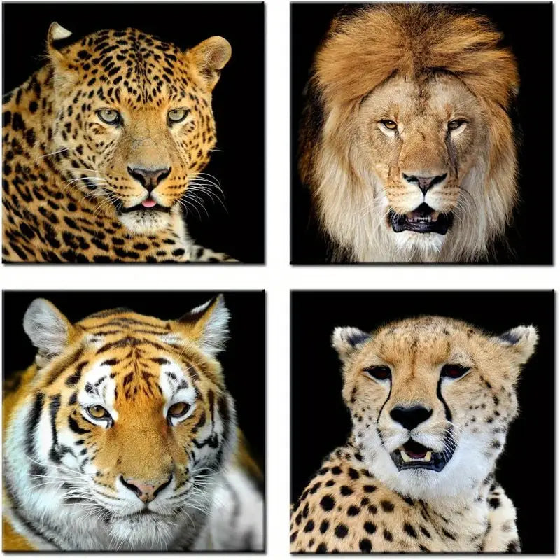 4pcs Leopard Tiger Lion Zebra Picture  Wall Art Canvas Framed - Bella Home Decor