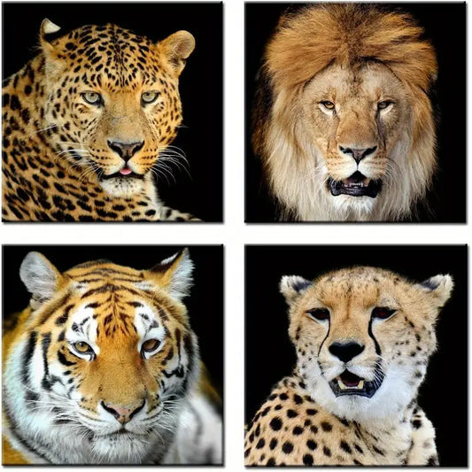 4pcs Leopard Tiger Lion Zebra Picture  Wall Art Canvas Framed