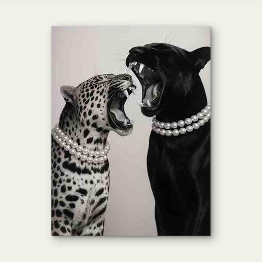 Retro Jaw-Wide Leopards 60x90cm Metal Print Ready to Hang