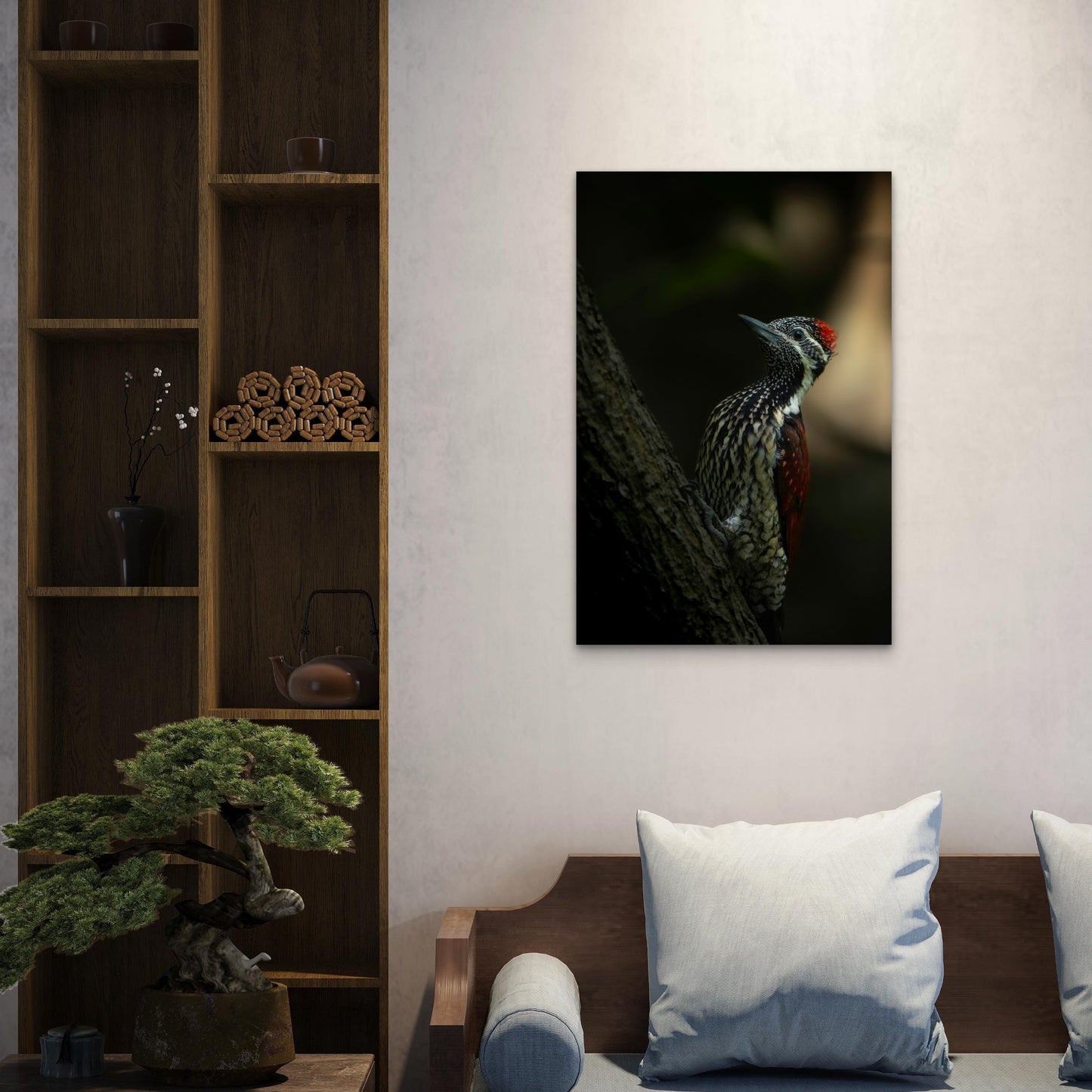 Red Backed Flameback 40x60cm Metal Print Ready to Hang