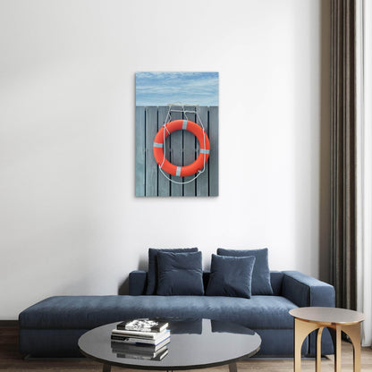 Lifebuoy Hanging On Fence 40x60cm Metal Print Ready to Hang