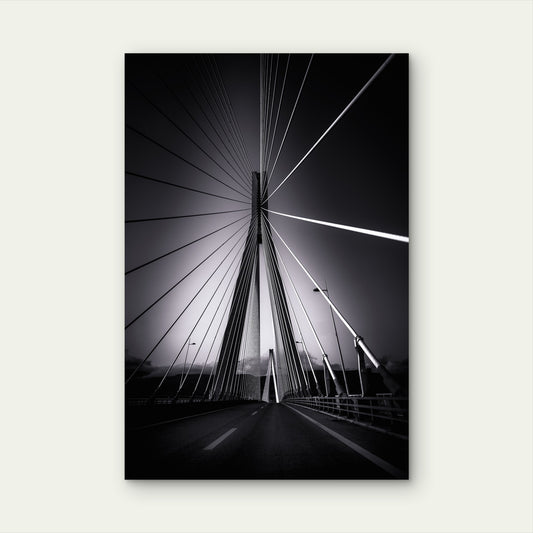 Black White Cable Stayed Suspension Bridge 40x60cm Metal Print Ready to Hang