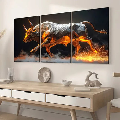 3pcs Modern Style Fashion Abstract Geometry Cattle Animal Art Wall Art Set Canvas Unframed - High Quality Print 100% Australian Made Wall Canvas