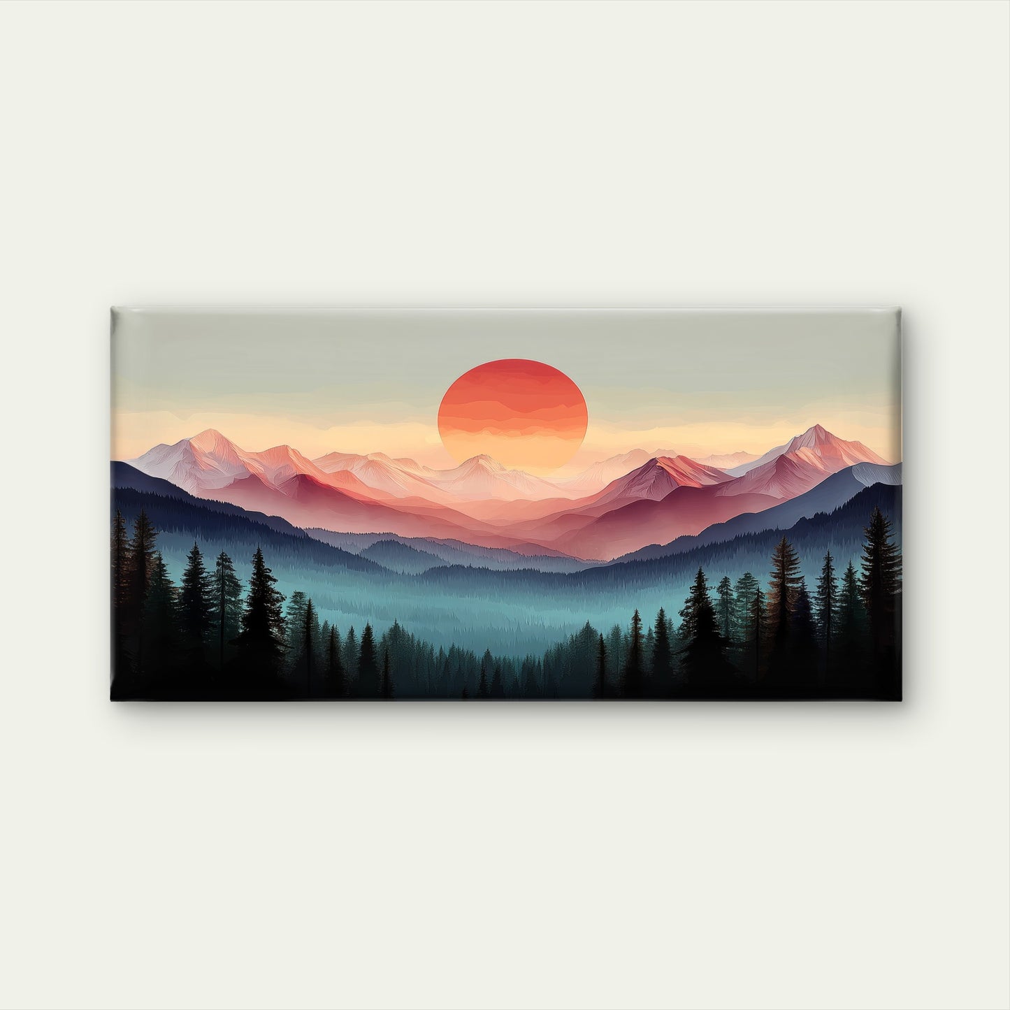 Abstract Mountain Sunset Paint Wall Art Canvas Office Home Room Framed 120x60cm