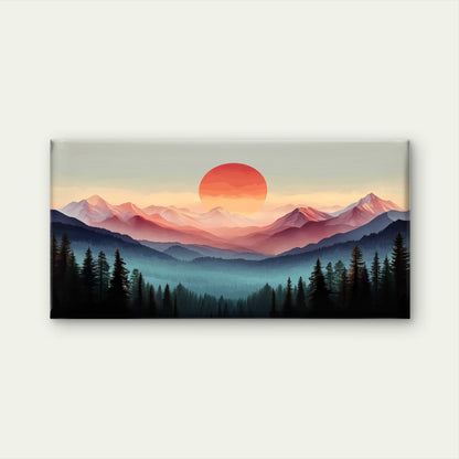 Abstract Mountain Sunset Paint Wall Art Canvas Office Home Room Framed 120x60cm