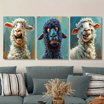 3pcs Vibrant And Playful Sheep In Colorful Metal Print Ready to Hang Art