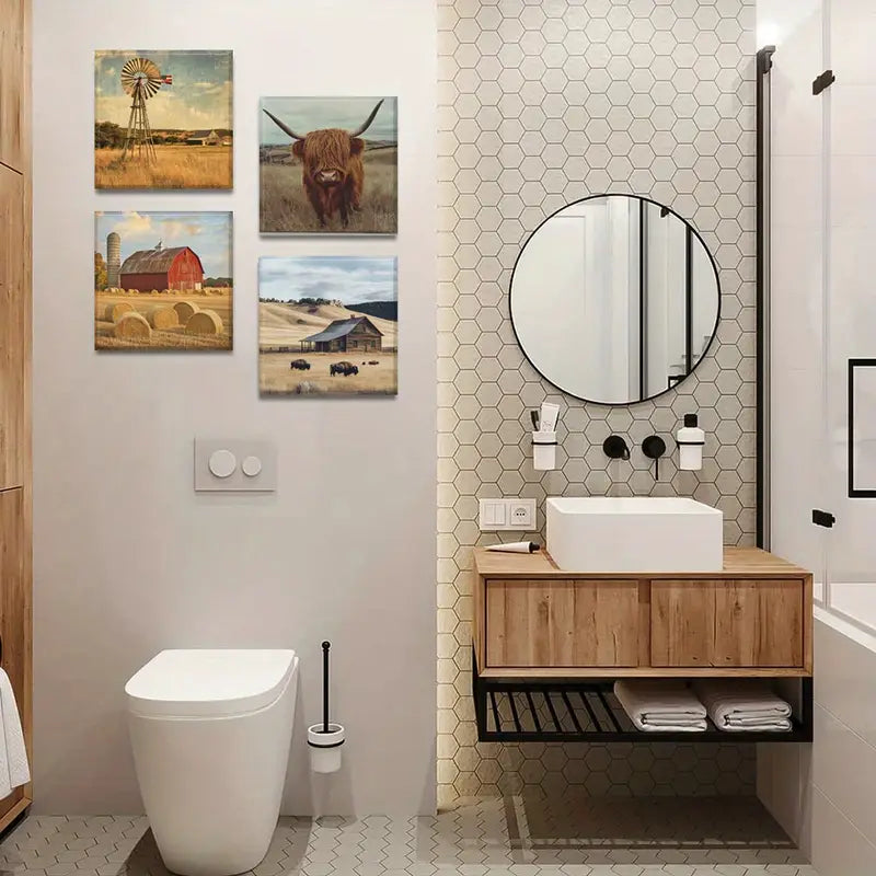 4pcs Bison Decorative Paint   Wall Art Canvas Framed