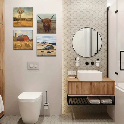 4pcs Bison Decorative Paint   Wall Art Canvas Framed