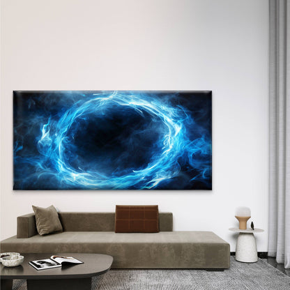 Abstract Blue Smoke Ring Wall Art Canvas Office Home Room Framed 120x60cm