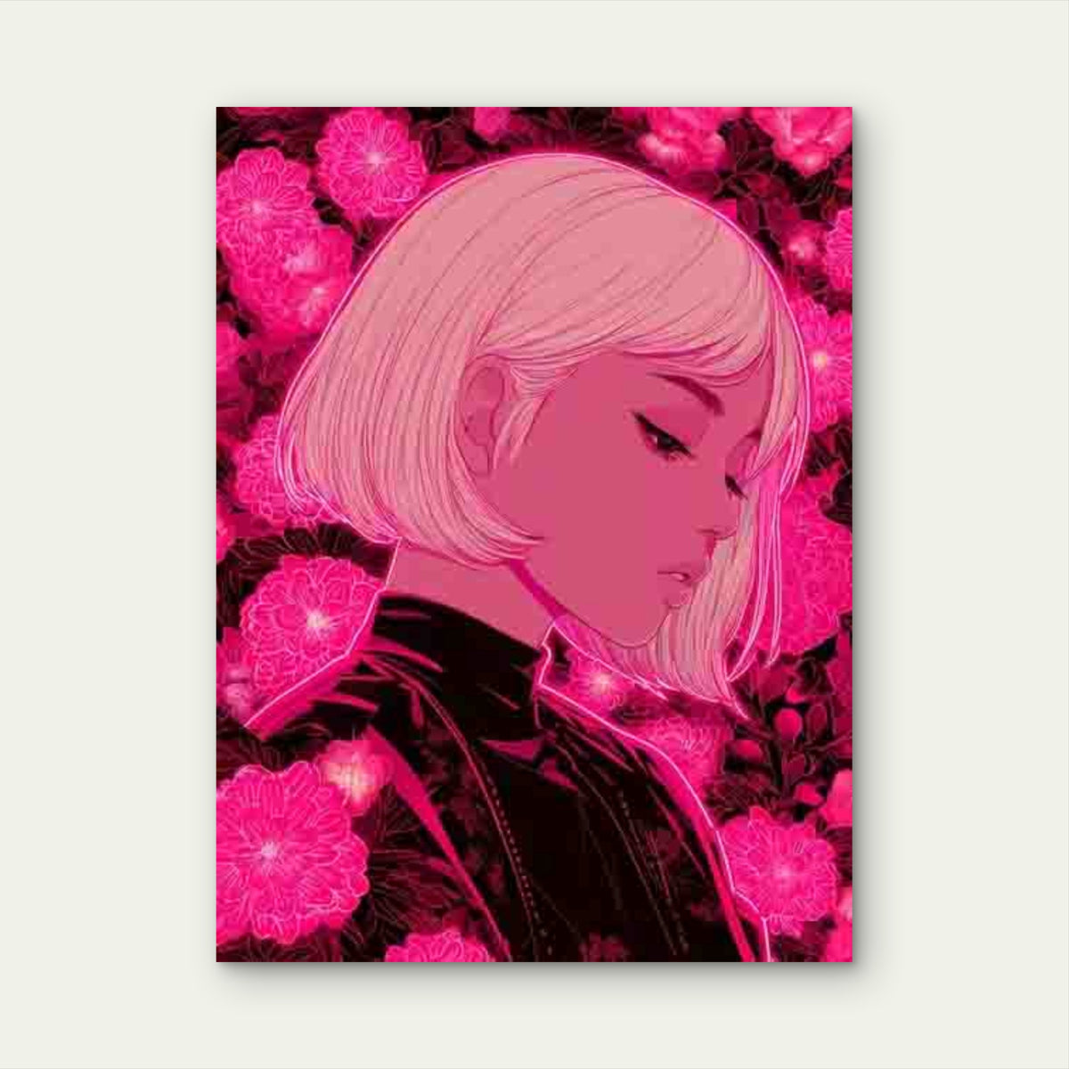 Neon Pink Floral Portrait 60x90cm Metal Print Ready to Hang