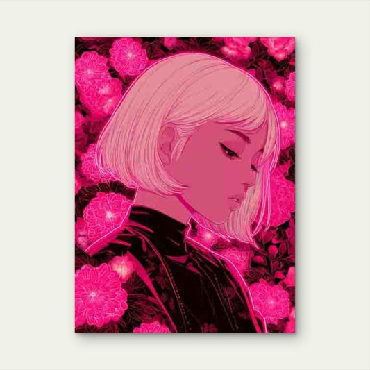 Neon Pink Floral Portrait Metal Print Ready to Hang