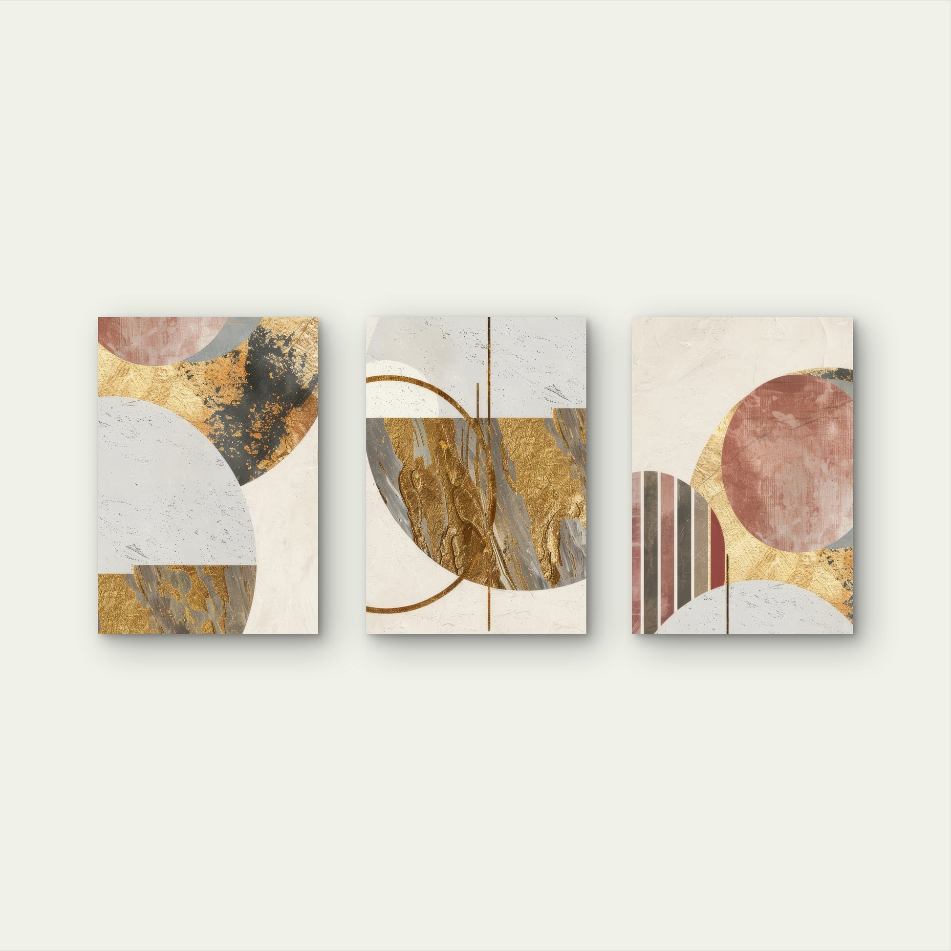 3pcs Abstract Modern Geometric Gold Foil Wall Art Set Canvas Framed 50x70cm - High Quality Print 100% Australian Made Wall Canvas Ready to Hang