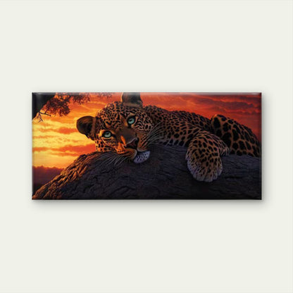 Leopard Sunset Rustic Wildlife Wall Art Canvas Office Home Room Framed 120x60cm