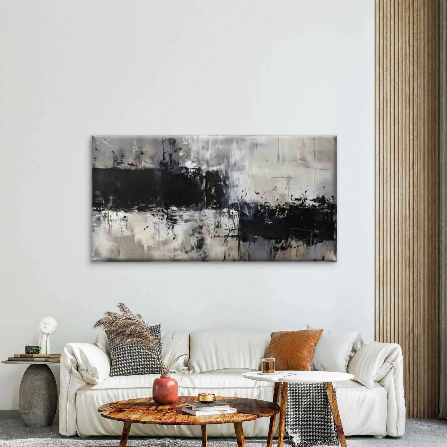 Abstract Black And White Wall Art Canvas Office Home Room Framed 120x60cm