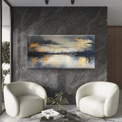 Abstract Gold City Skyline Wall Art Canvas Office Home Room Framed 120x60cm - Bella Home Decor