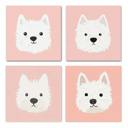 4pcs Adorable White Dog Art Prints Wall Art Canvas Framed - Bella Home Decor