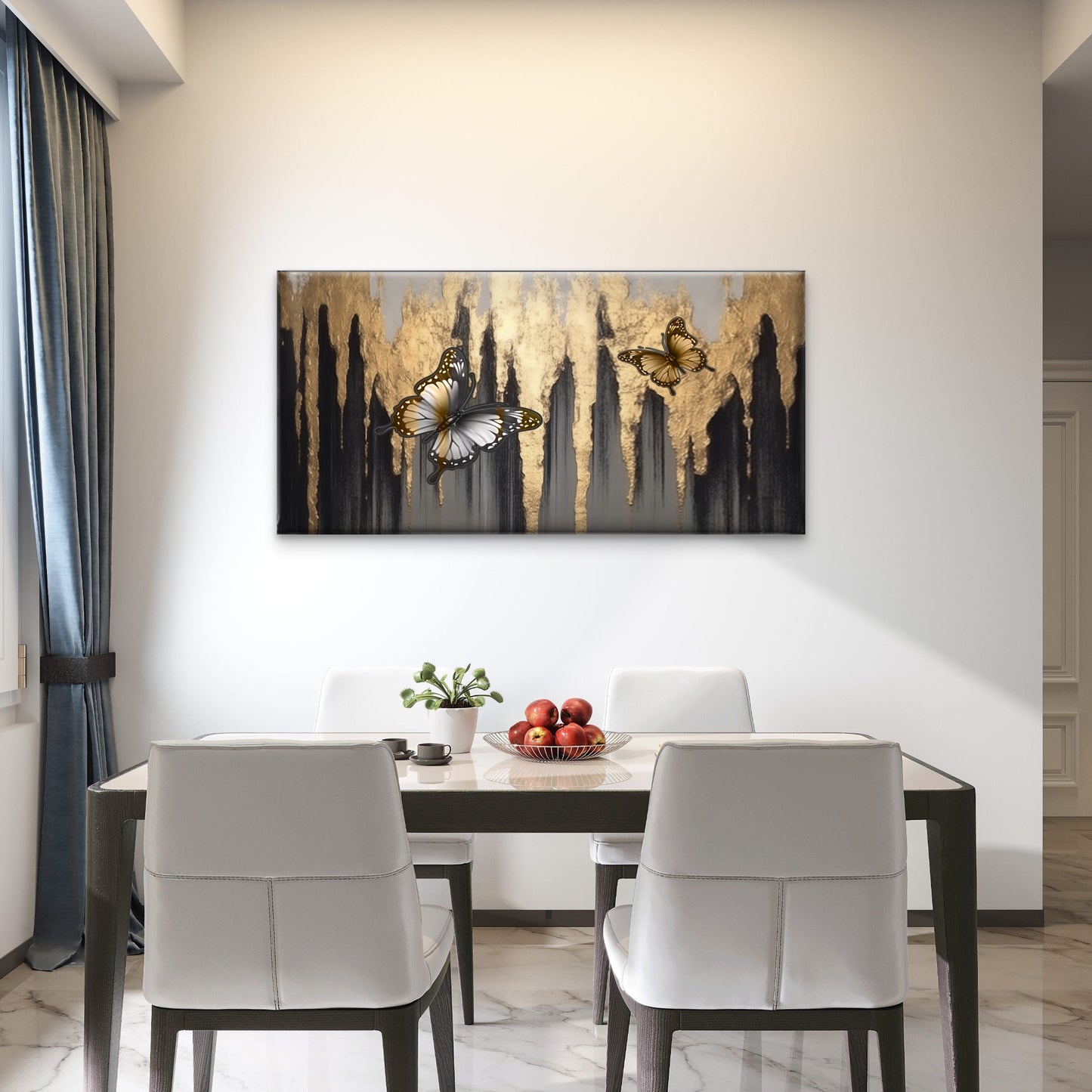 Golden Foil Butterfly Abstract Wall Art Canvas Office Home Framed 120x60cm