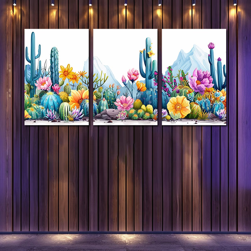 3pcs Colorful Cacti Illustration Wall Art Set Canvas Framed 60x90cm - High Quality Print 100% Australian Made Wall Canvas Ready to Hang - Bella Home Decor