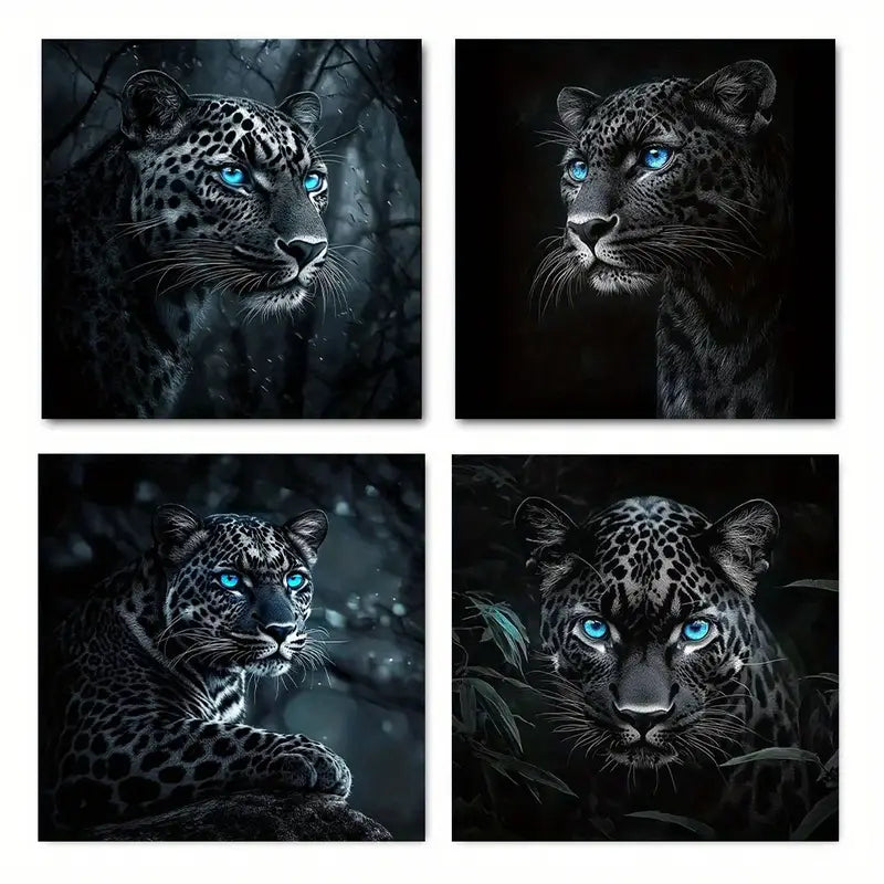 4pcs Cheetahs with blue pupils Modern    Wall Art Canvas Framed