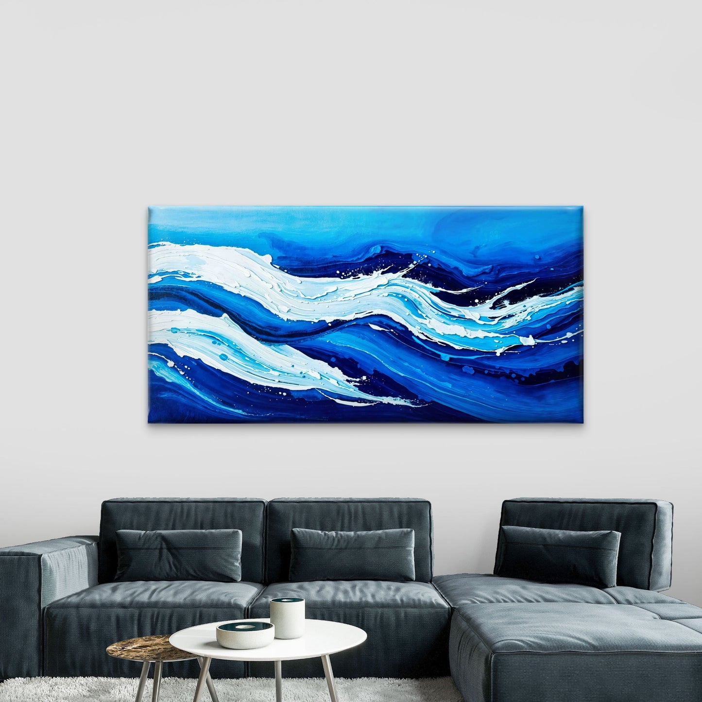 Blue Ocean Waves Wall Art Canvas Office Home Room Framed 120x60cm