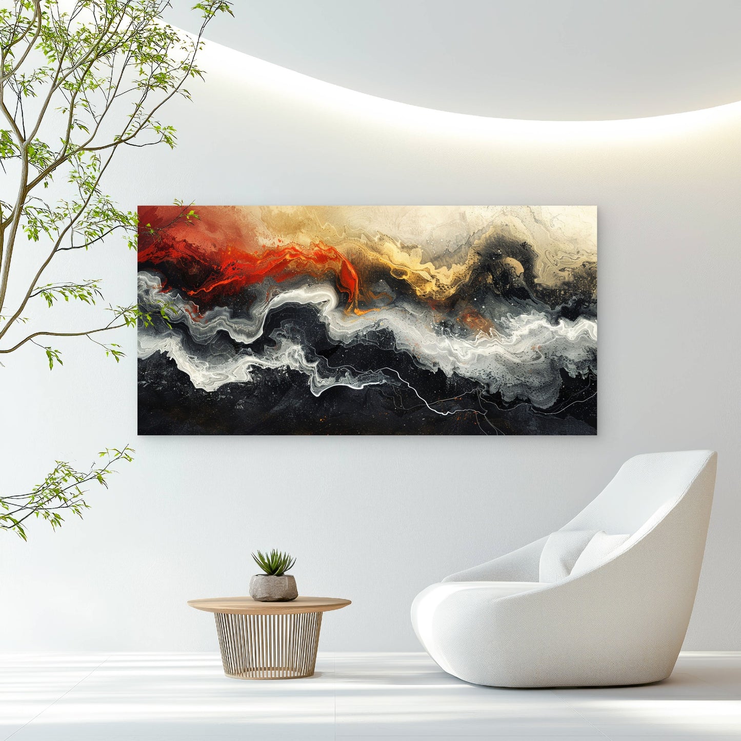 Orange Black Liquid River Wall Art Canvas Office Home Room Framed 120x60cm