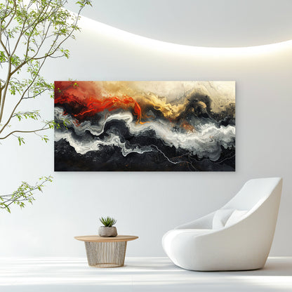 Orange Black Liquid River Wall Art Canvas Office Home Room Framed 120x60cm
