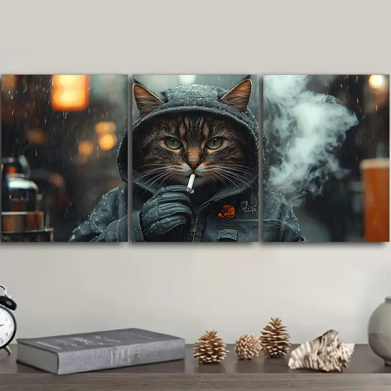3pcs Deco Modern Cool Cat Metal Print Ready to Hang Art - Bella Home Decor