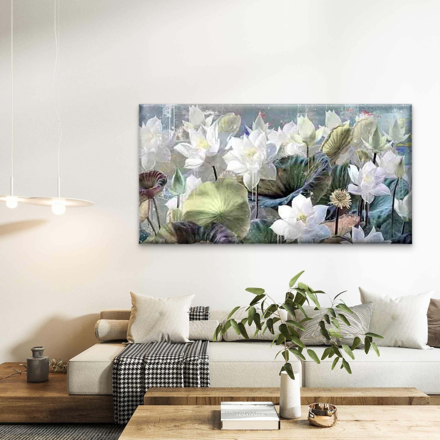 Blooming Lotus Flower Wall Art Canvas Office Home Room Framed 120x60cm - Bella Home Decor
