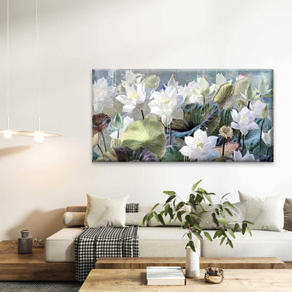 Blooming Lotus Flower Wall Art Canvas Office Home Room Framed 120x60cm - Bella Home Decor