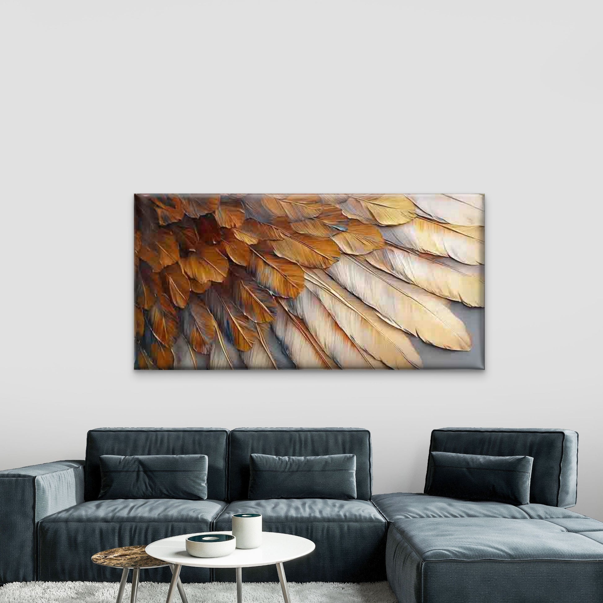 Golden Brown Feather Texture Wall Art Canvas Office Home Room Framed 120x60cm - Bella Home Decor