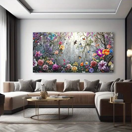 Variety Flowers & Butterflies wall canvas office home room framed 120x60cm - Bella Home Decor