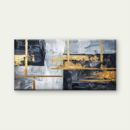 Black Grey Gold Abstract Wall Art Canvas Office Home Room Framed 120x60cm