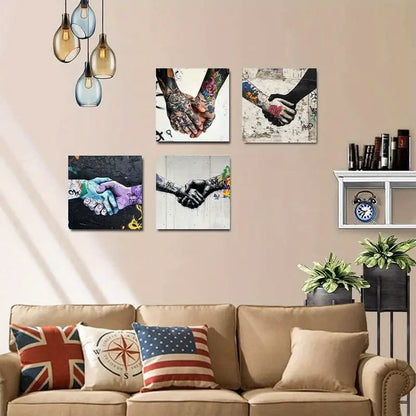 4pcs Street Graffiti Handshakes Wall Art Canvas Framed