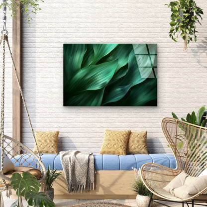 Emerald Green Tropical Leaves Acrylic  Glass Printing Wall Art Australian Made Quality