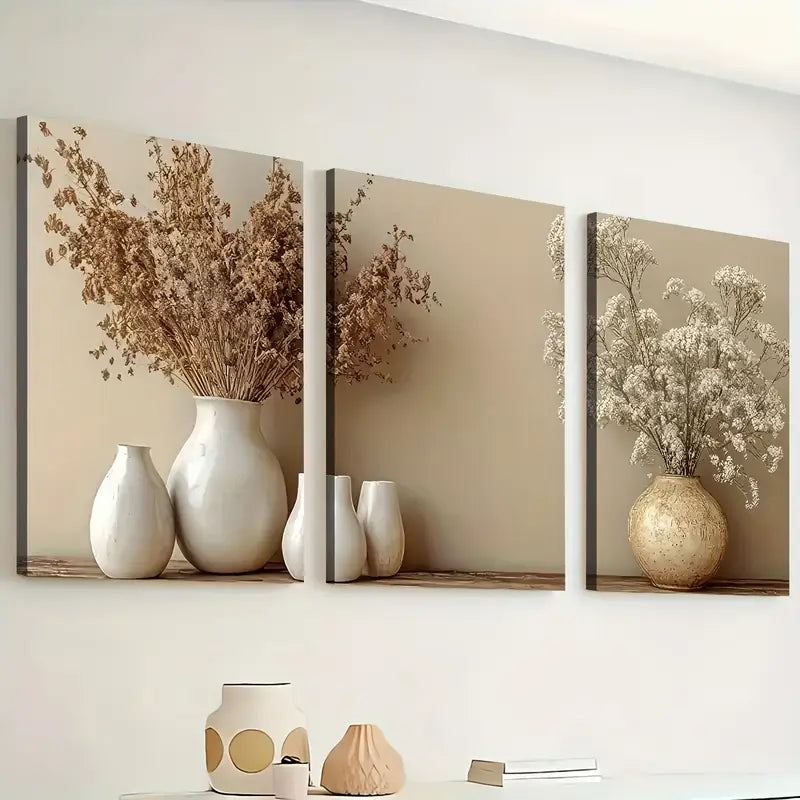 3pcs Vintage Style Potted Plant Art Wall Art Set Canvas Unframed - High Quality Print 100% Australian Made Wall Canvas