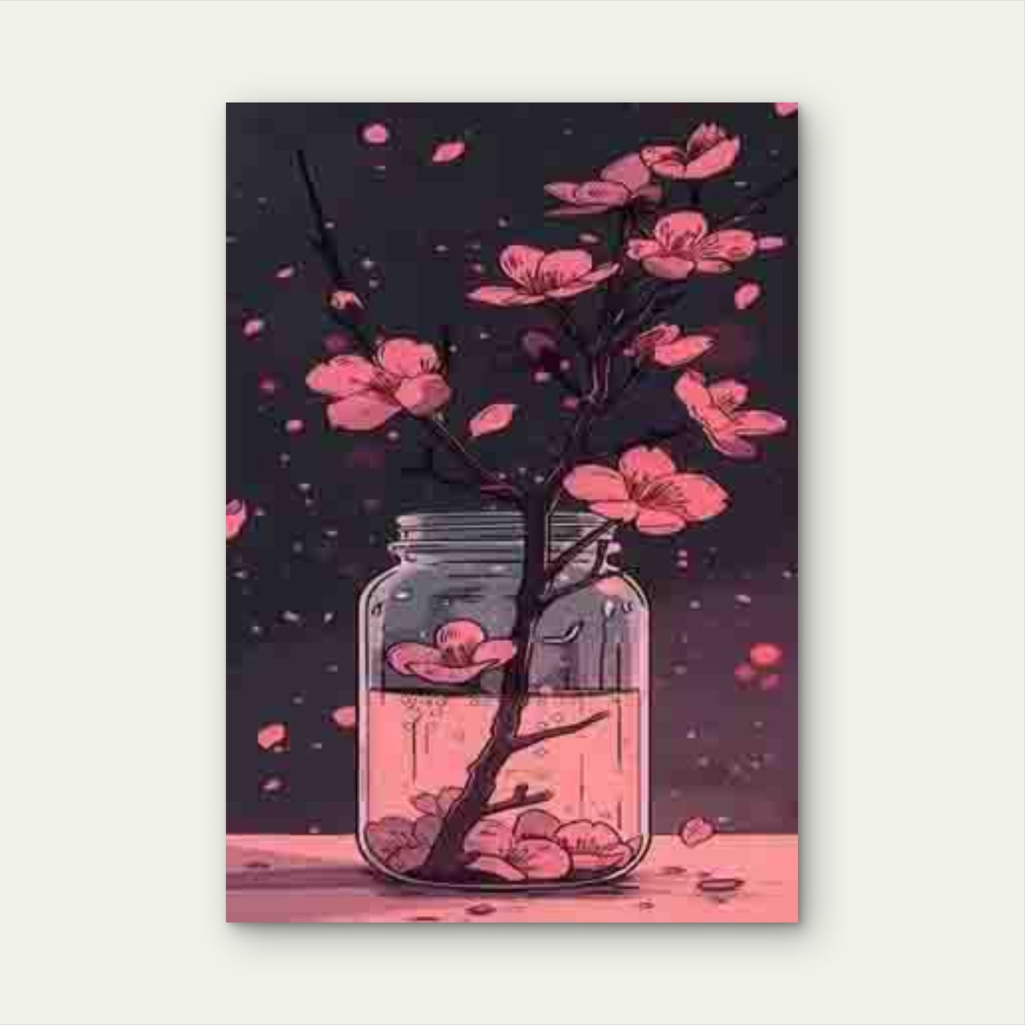 Cherry Blossom Branch in Glass Jar Metal Print Ready to Hang - Bella Home Decor