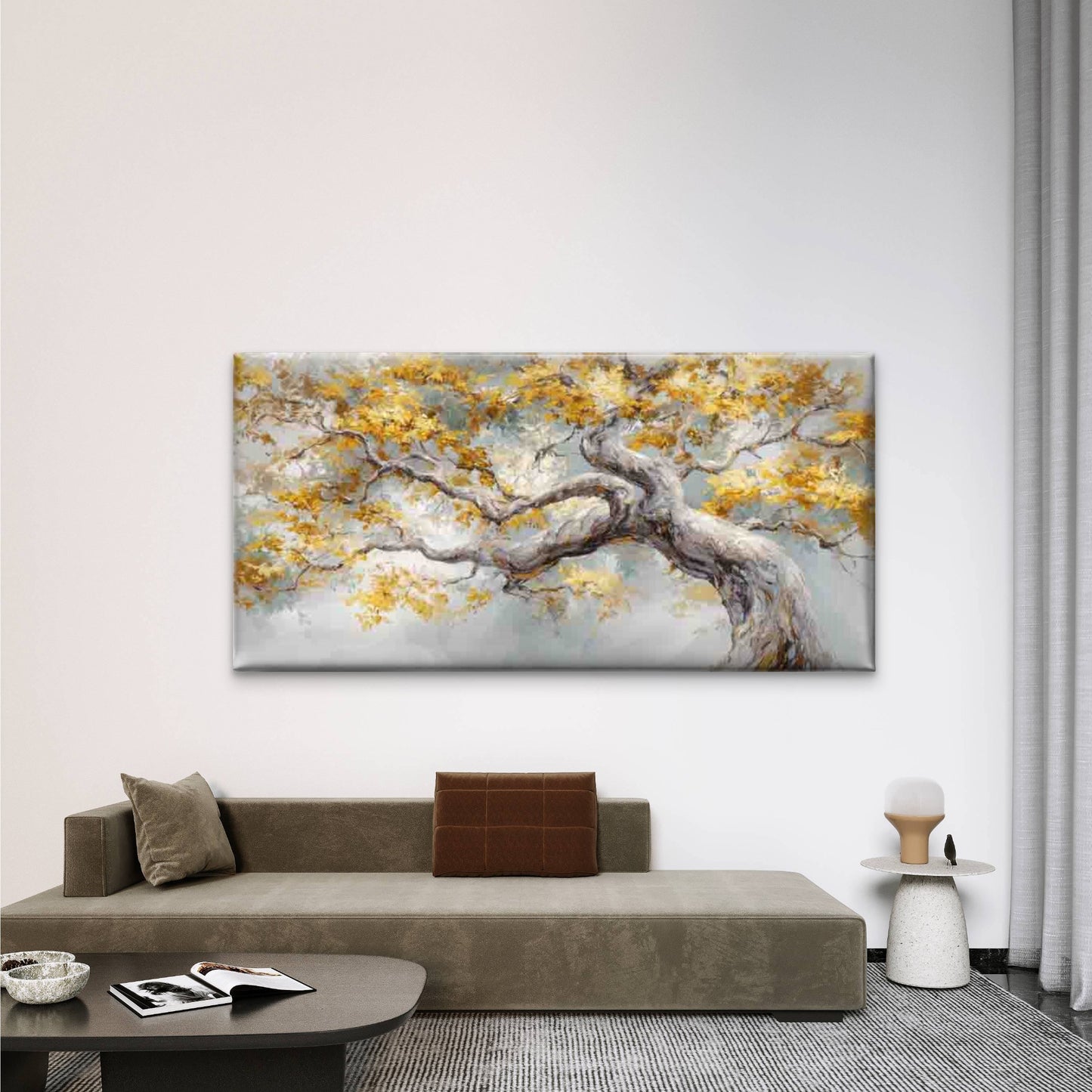 Golden Leaves In Autumn Wall Art Canvas Office Home Room Framed 120x60cm - Bella Home Decor