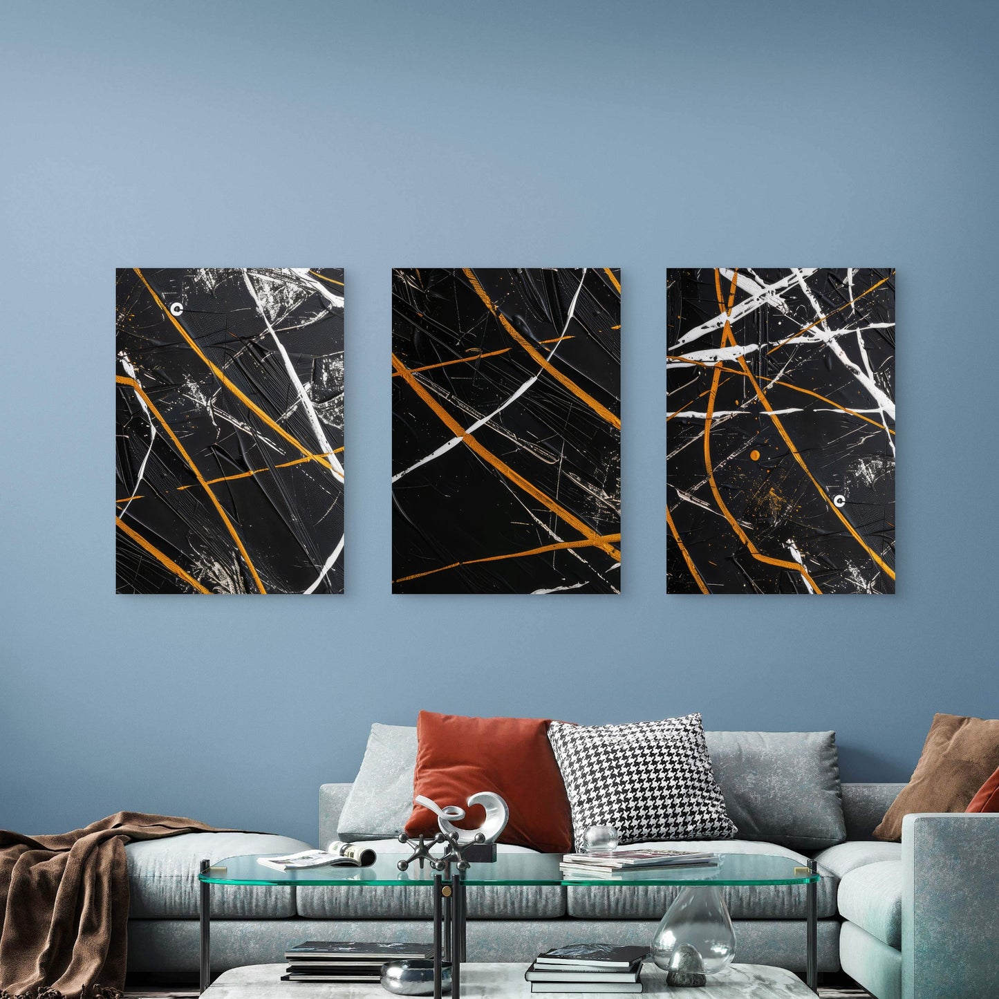 3pcs Modern Dark Textured Line Artwork  Wall Art Set Canvas Framed 60x90cm - High Quality Print 100% Australian Made Wall Canvas Ready to Hang
